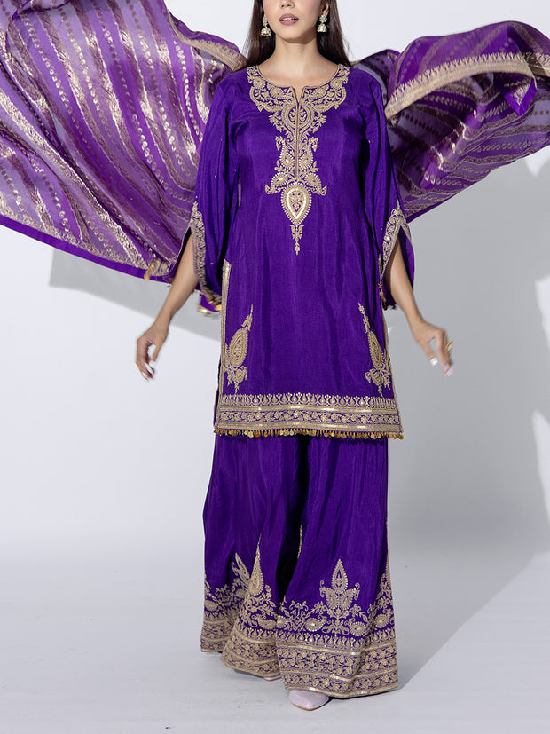 Violet Embriodered Sharara Set