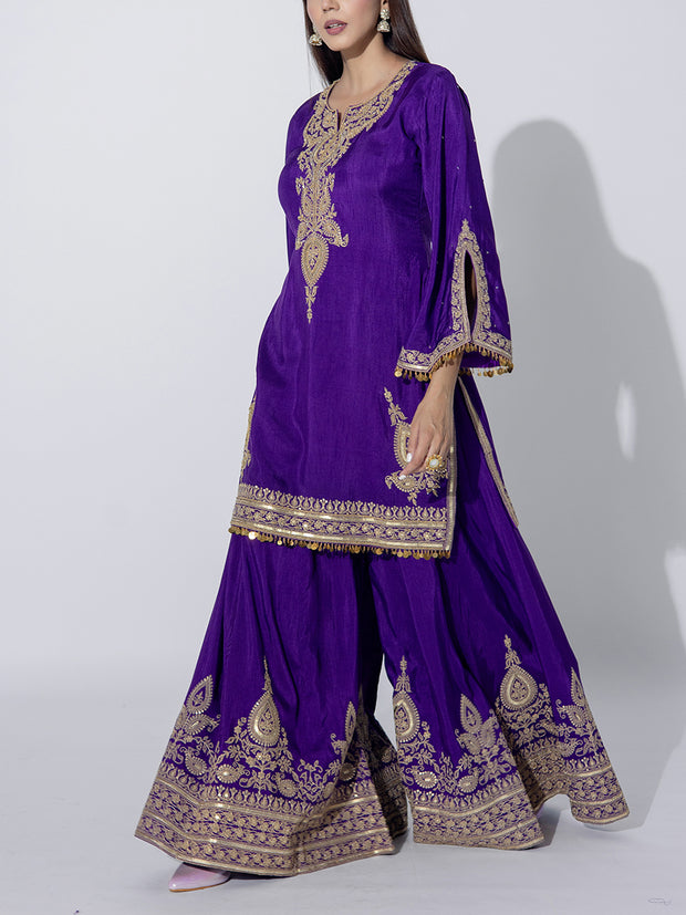 Violet Embriodered Sharara Set