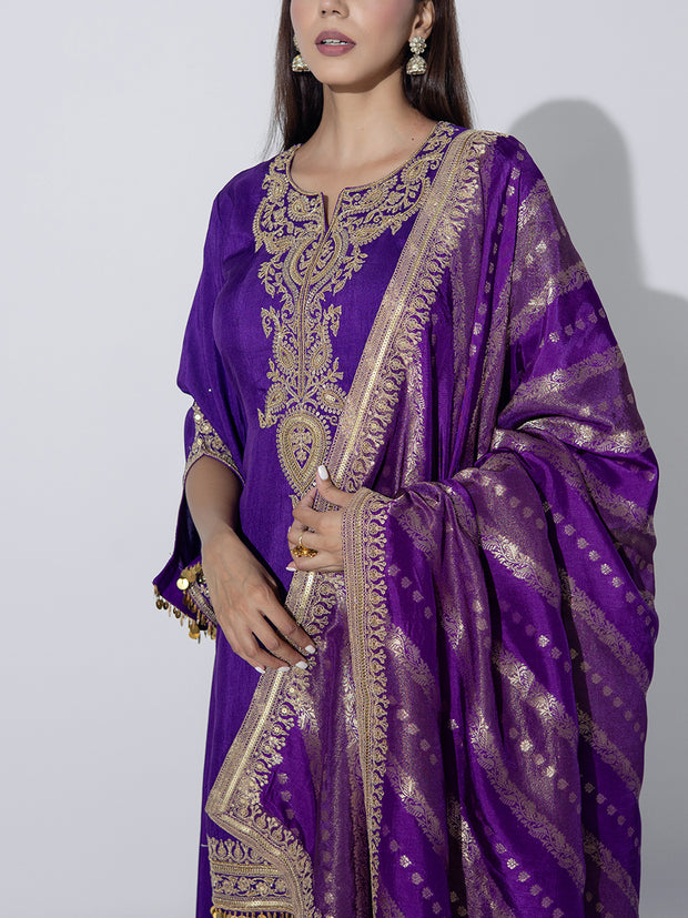 Violet Embriodered Sharara Set