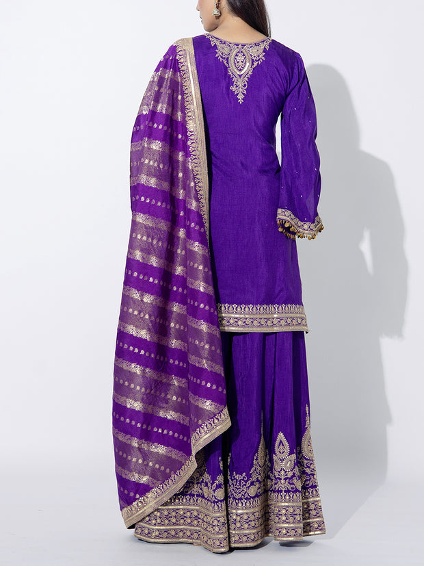 Violet Embriodered Sharara Set