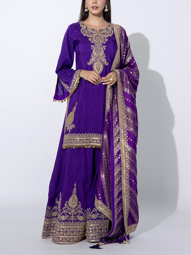 Violet Embriodered Sharara Set