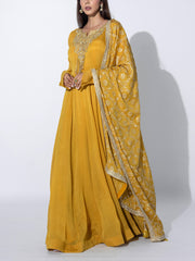 Mustard Tissue Embroidered Gown