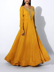 Mustard Tissue Embroidered Gown