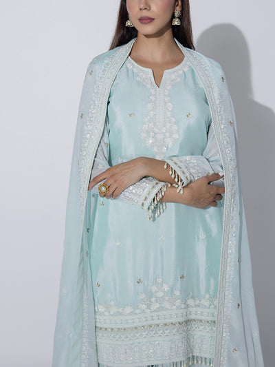 Powder Blue Embroidered Sharara Set