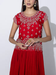 Red Embroidered Top and Skirt Set