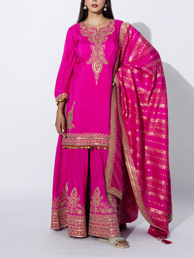 Rani Pink Embriodered Sharara Set