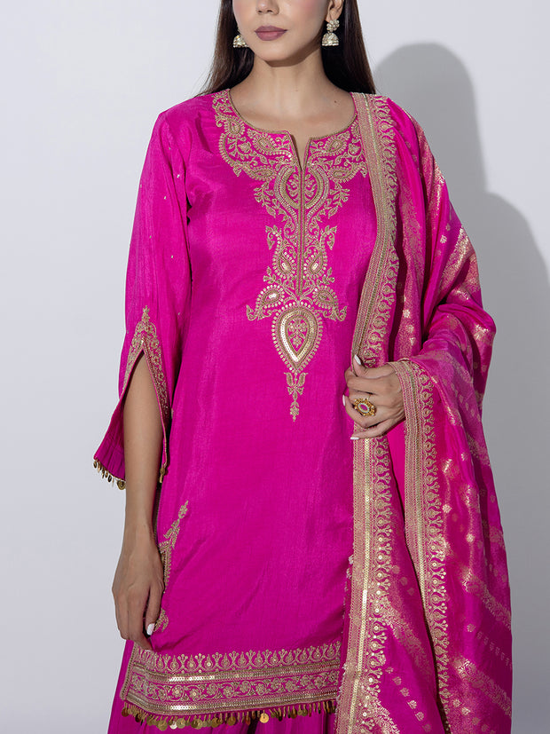 Rani Pink Embriodered Sharara Set