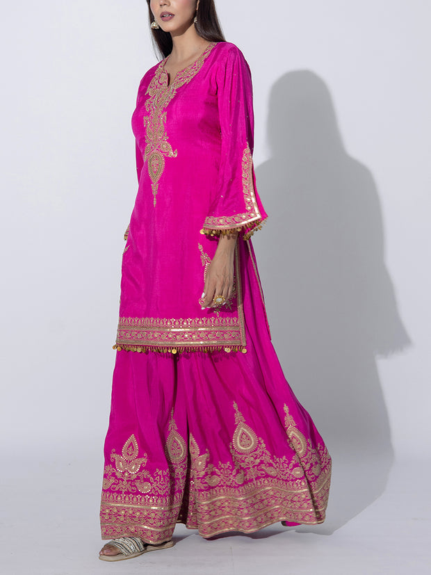 Rani Pink Embriodered Sharara Set