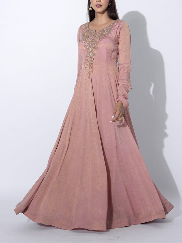Light Pink  Tissue Embroidered Gown