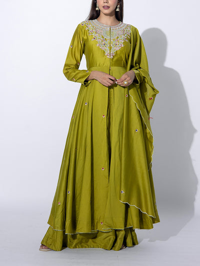 Mehendi Green Kurta and Skirt Set