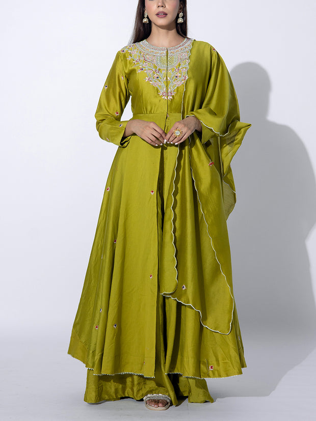 Mehendi Green Kurta and Skirt Set