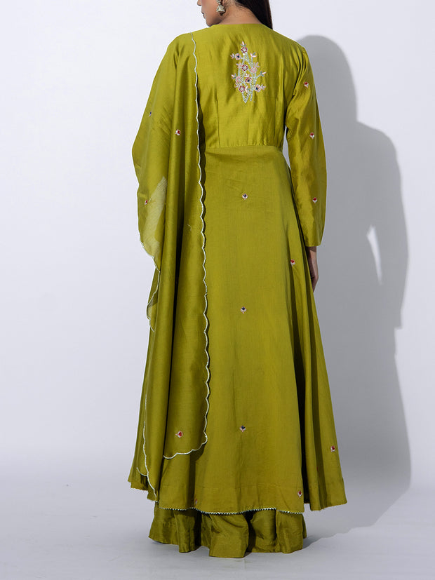 Mehendi Green Kurta and Skirt Set