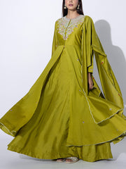 Mehendi Green Kurta and Skirt Set