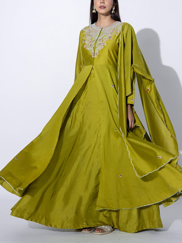Mehendi Green Kurta and Skirt Set