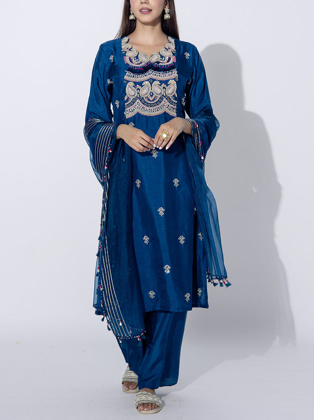 Indigo Blue Embroidered Suit Set