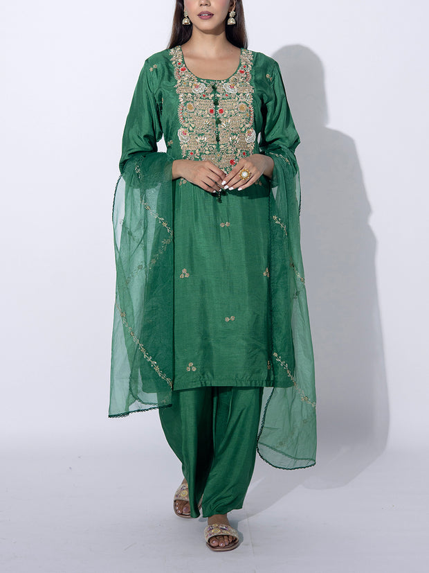 Green Embroidered Suit Set