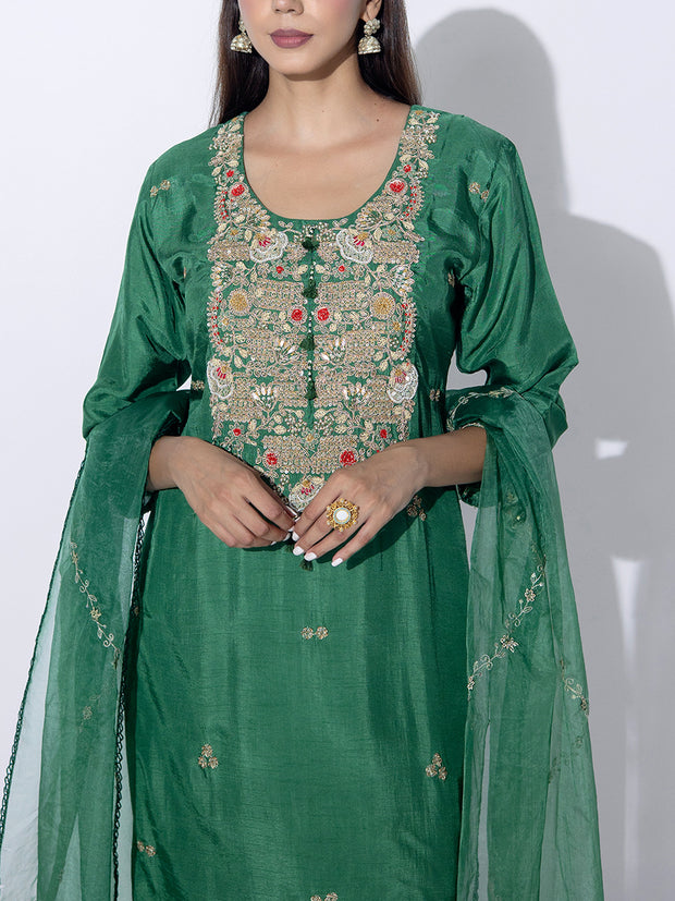 Green Embroidered Suit Set