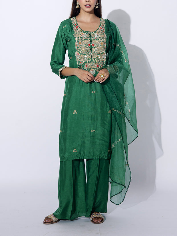 Green Embroidered Suit Set
