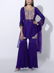 Purple Embroidred Kurta and Sharara Set