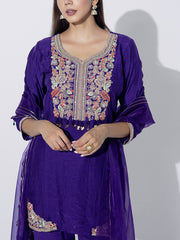 Purple Embroidred Kurta and Sharara Set