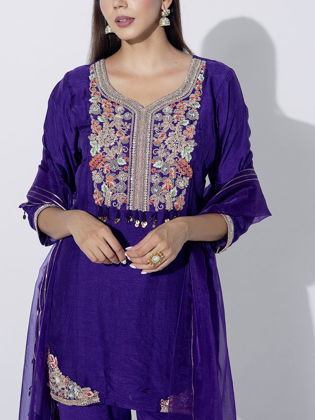 Purple Embroidred Kurta and Sharara Set