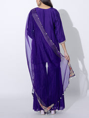 Purple Embroidred Kurta and Sharara Set