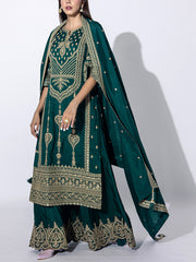 Dark Green Embroidered Kurta and Sharara Set