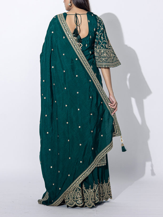 Dark Green Embroidered Kurta and Sharara Set