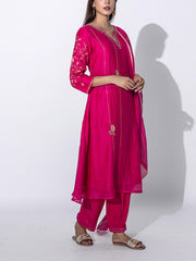 Pink Chanderi Embroidered Suit Set