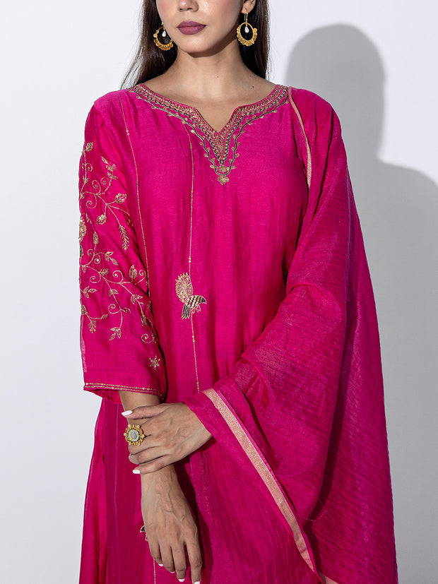 Pink Chanderi Embroidered Suit Set