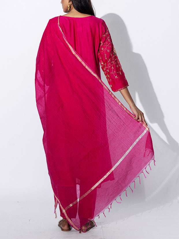 Pink Chanderi Embroidered Suit Set