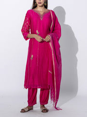 Pink Chanderi Embroidered Suit Set