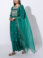 Green  Embroidered Suit Set