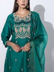 Green  Embroidered Suit Set