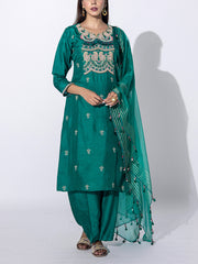 Green  Embroidered Suit Set