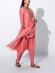 Peach Chanderi Embroidered Suit Set
