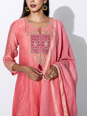 Peach Chanderi Embroidered Suit Set