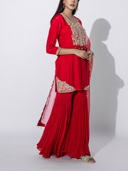 Red Embroidred Kurta Sharara Set