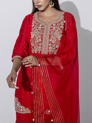Red Embroidred Kurta Sharara Set