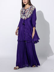 Violet Embroidered Cape and Sharara Set