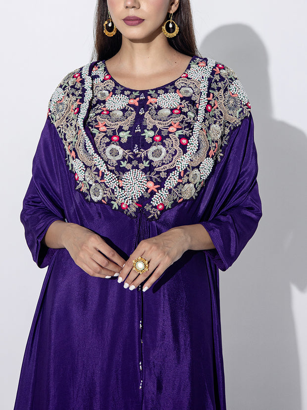 Violet Embroidered Cape and Sharara Set