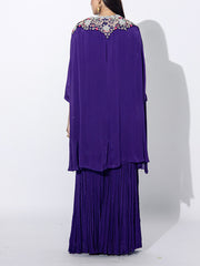 Violet Embroidered Cape and Sharara Set