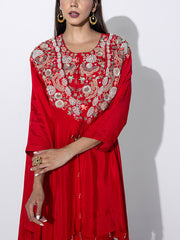 Red Embroidered Cape and Sharara Set