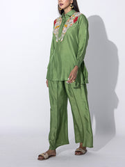 Sage Green Embroidered Top and Pant Set