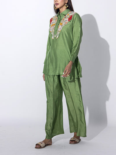 Sage Green Embroidered Top and Pant Set