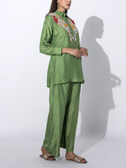 Sage Green Embroidered Top and Pant Set