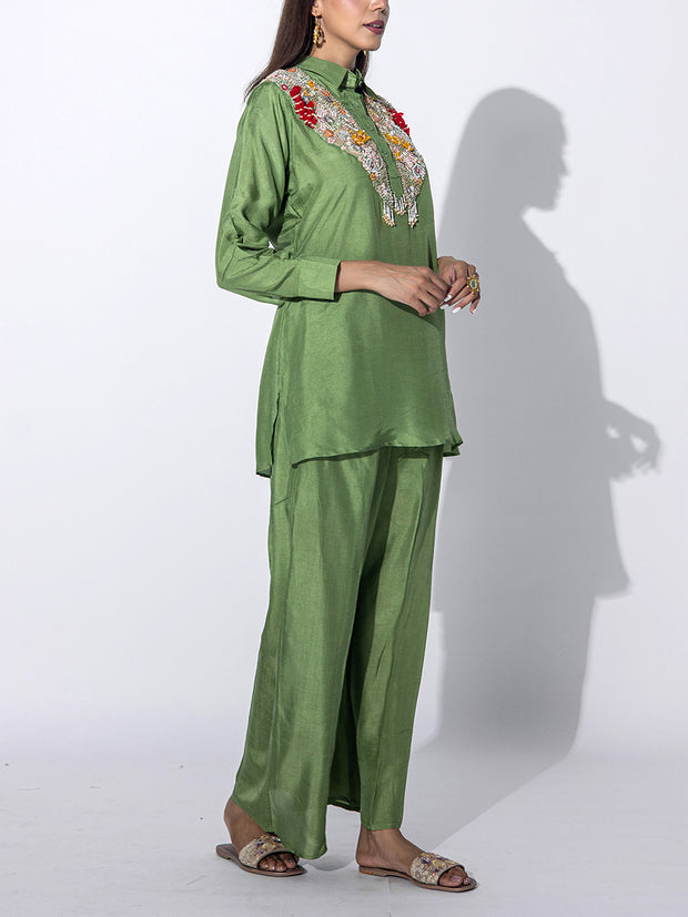 Sage Green Embroidered Top and Pant Set