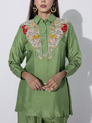 Sage Green Embroidered Top and Pant Set