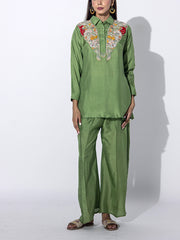 Sage Green Embroidered Top and Pant Set