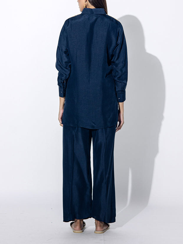 Deep Blue Embroidered Top and Pant Set